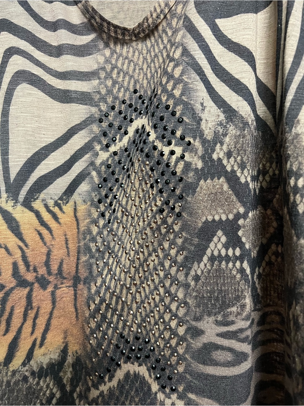 Daytrip Mixed Animal Print Patchwork Tank Top with Rhinestones - Picture 5 of 7
